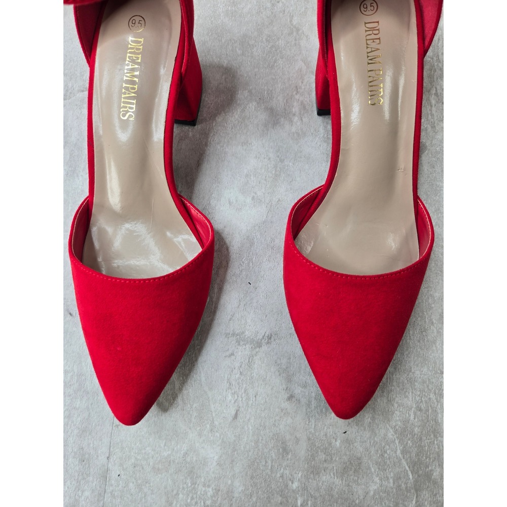 Dream Pairs Ankle Strap Block Heel Pump 9.5 Red Pointed Toe Dressy Retro Shoes - Picture 10 of 10